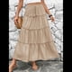 thumbnail image 5 of Falda Larga de Verano para Mujer, con Volantes, Corte A, Elástica, Cintura Alta, Plisada y , para Playa Caqui L, 5 of 10