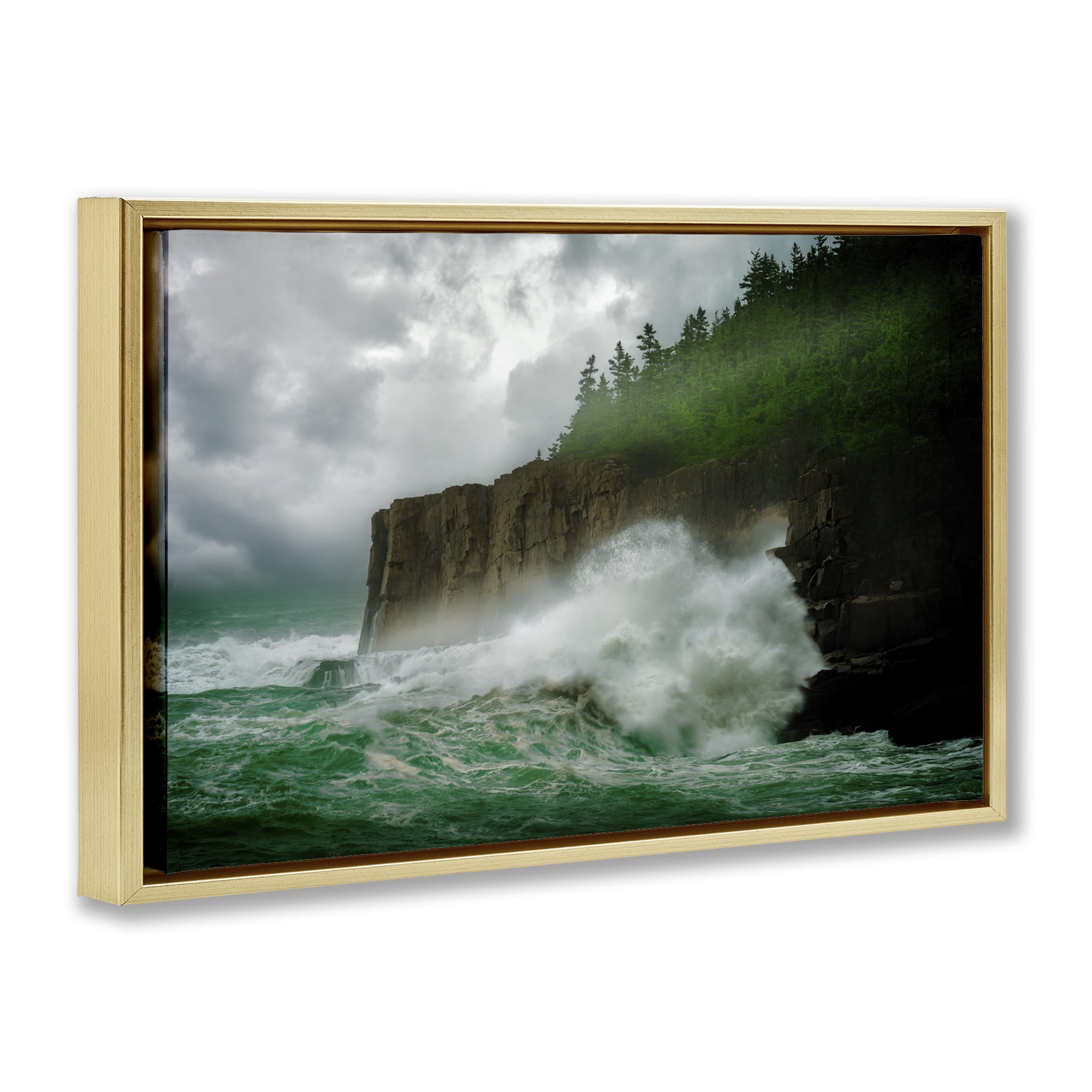 Stupell Industries Rushing Water Crashing Nautical & Beach Photography Gold Floater Framed Canvas Art Print Wall Art, 31 x 21