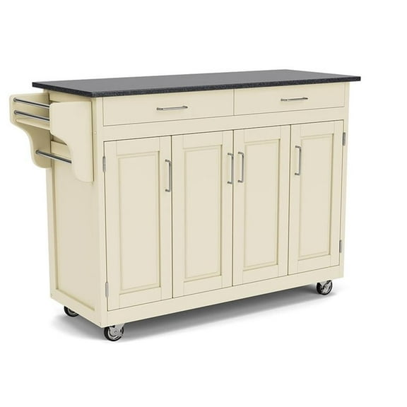 Hawthorne Collections 49" Wood Kitchen Cart with Granite Top in Off White/Black