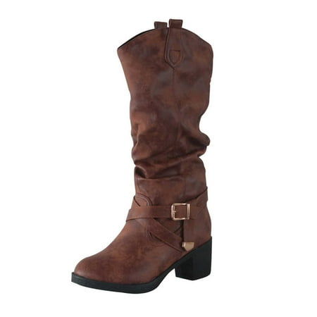 

Zunfeo Women s Mid Calf Boots- Solid Warm Comfy Boots Knight Boots Pointy Toe Middle Heeled Boots Christmas Gifts Clearance Brown 9