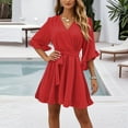 thumbnail image 4 of Winter Wedding Guest Dress, Women'S Vintage V Neck Casual Summer Maxi Dress With Belt,Boho Beach Tunic Dress For Women 2025 Maxi Dress Masquerade Dresses Shapewear Dress (L, Red) ZMTing, 4 of 4