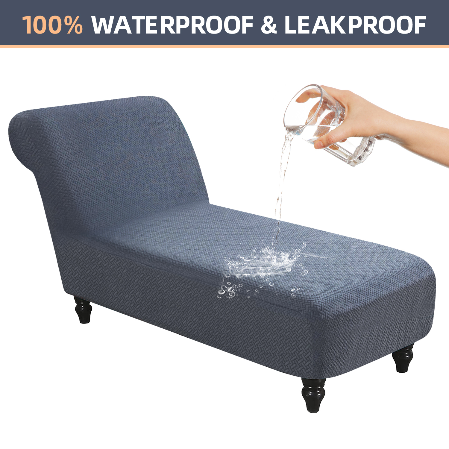 100 Waterproof Chaise Lounge Slipcover, Leakproof Armless Chaise Sofa Cover, Stretch Jacquard