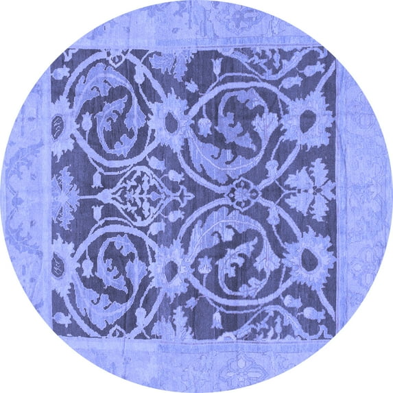 Ahgly Company Machine Washable Indoor Round Abstract Blue Modern Area Rugs, 7' Round