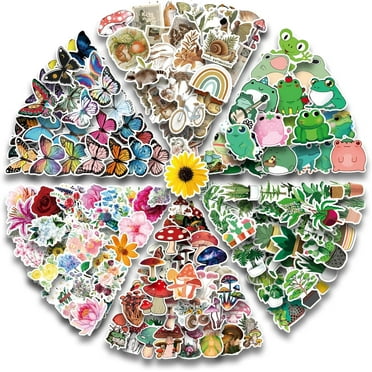 AOWDIAO 300 Nature Stickers Pack 6 Mixed Themes Vinyl Waterproof Stickers Decals for Water Bottles Laptop Phone Scrapbook Journal Car