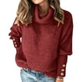 thumbnail image 1 of GDREDA Ladies Fashion Solid Color Turtleneck Solid Color Sleeve Buttons Autumn/Winter Warm Top Compression Long Sleeve Women, 1 of 5