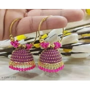 Indian Woman's Fashionable & Colourful Kundan Bali Jhumka Earrings