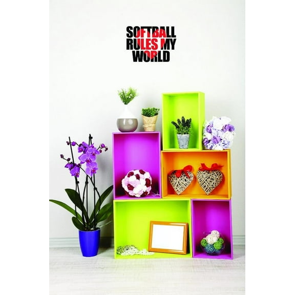 Custom Decals Softball Rules My World Wall Art Size: 20 X 40 Inches Color: Multi