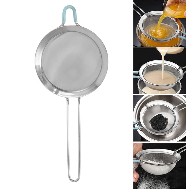 60 Mesh Fil Parrador Fino Colador De Acero Inoxidable Cóctel De Acero Harina Homanel Harina Homarla Harina Ligera Tamiz Fiñador De Malla Fina Con Largo Para Hornear La
