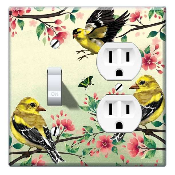 Wirester Double 1 Gang Toggle Light And 1 Gang Duplex Outlet Switch Plate Wall Plate Cover American Goldfinch Birds Walmart Com Walmart Com