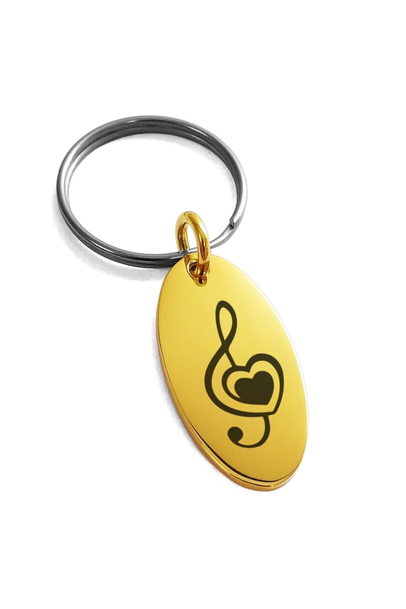 Stainless Steel Treble Clef Heart Engraved Small Oval Charm Keychain Keyring