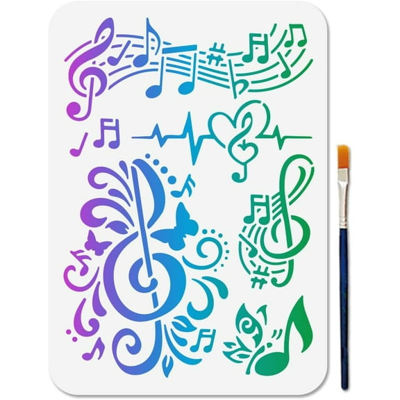 Musical Notes Stencil Floral Note Stencil 11.7×8.3inch with Paint Brush Pentatonic Note Stencil Reusable Music Theme Art Template for Painting on Wood Window DIY Project