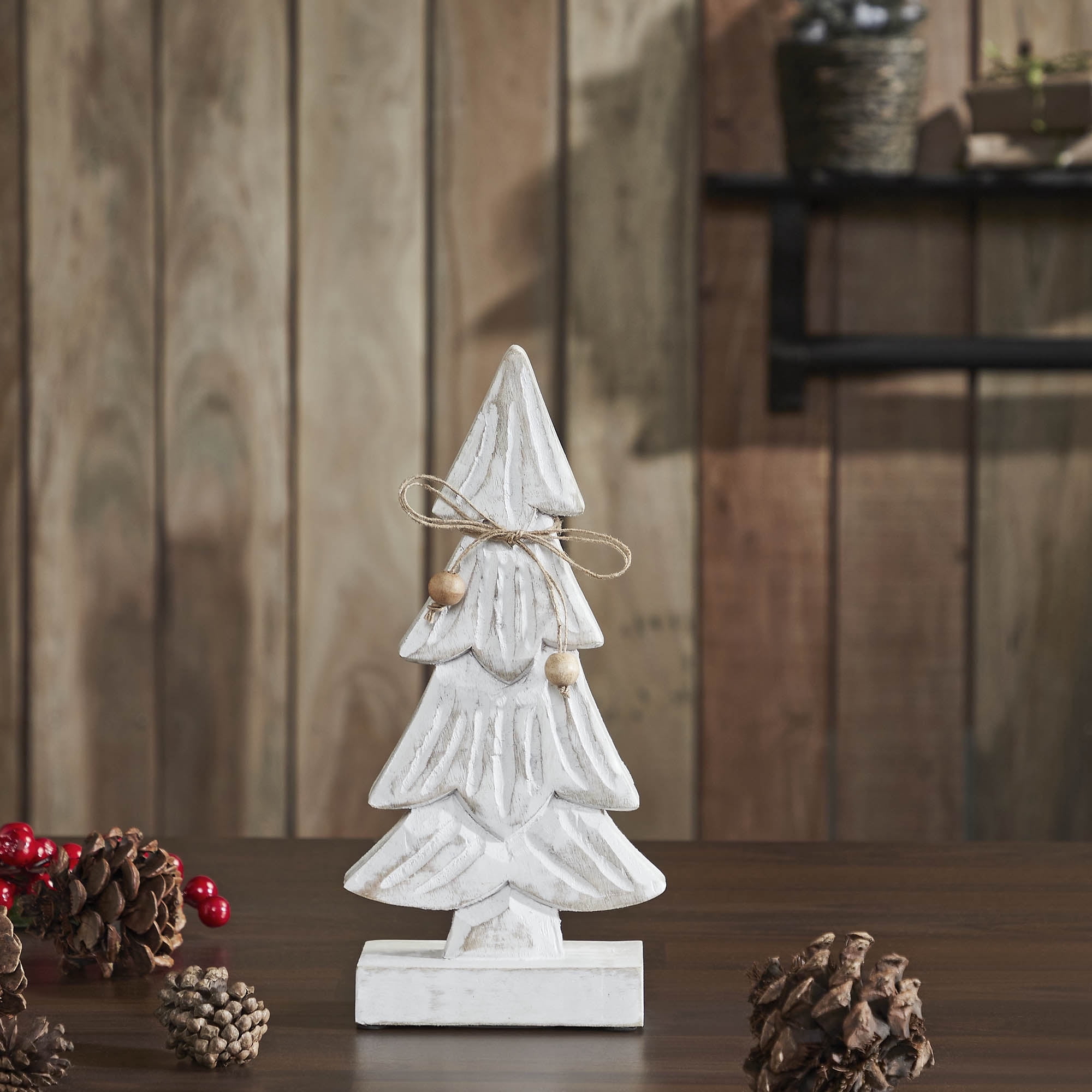VHC Brands Snowy Tree Textured Wooden White 12.25x6x2.5 - Walmart.com