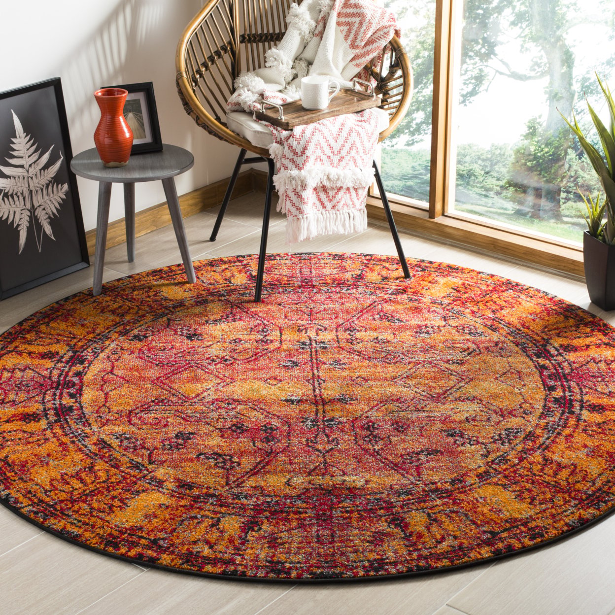 thumbnail image 2 of SAFAVIEH Vintage Hamadan Jessamine Traditional Area Rug, Orange, 6'7" x 6'7" Round, 2 of 10