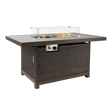 Kinger Home 52 Rectangular Firepit Table Propane Fire Pit Table for Outside Patio - Carob Brown