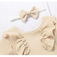 thumbnail image 4 of Styles I Love Infant Baby Girls Short Sleeve Ribbed Ruffle Cotton Romper with Floral Print Shorts and Headband 3pcs Summer Outfit (Ivory, 90/12-18 Months), 4 of 6