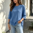 thumbnail image 5 of Lmueinov 3/4 Length Sleeve Womens Tops Crew Neck Lace Scalloped Hem Casual Shirts Solid Loose Fit Blouses Summer Fall Vacation Outfits, 5 of 7