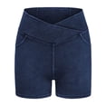 thumbnail image 6 of vigerkar Women’s Stretchy Jean Shorts Crossover High Waisted Pull On Denim Shorts with Pockets (Blue, M), 6 of 9