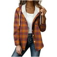 thumbnail image 2 of Zip Up Jacket Women Plaid Shacket Long Sleeve Sherpa Fleece Jacket with Pockets Fall Coats Winter Clothing Orange XL, 2 of 5