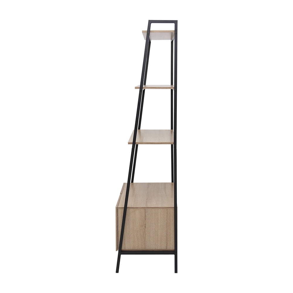 Abble 4 Tier Bookcase with Cabinet, Black/Brown