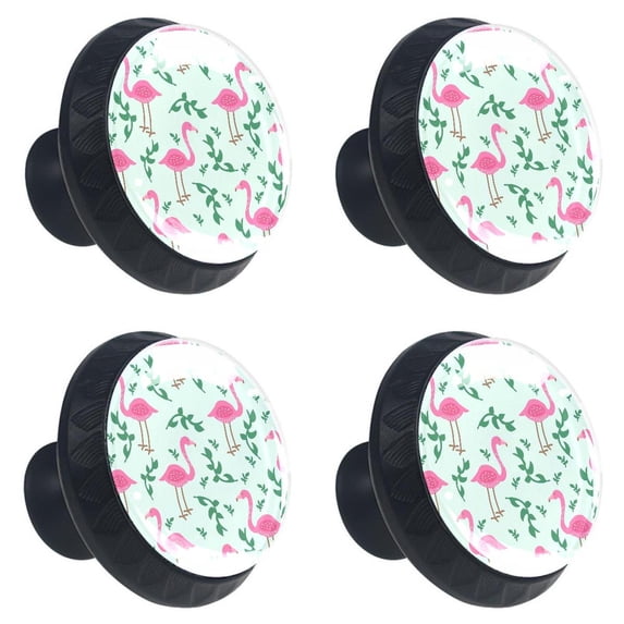 4 Pcs Flamingo Knobs for Kitchen Cabinet Cupboard Dresser Bookcase Drawer Pulls Handles Round Home Decor