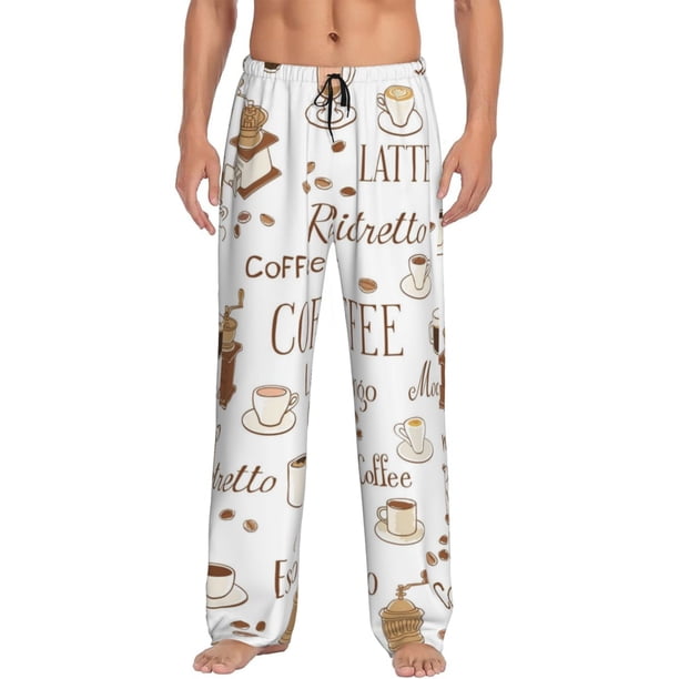 Fotbe Coffee Pantalones de Pijama para Hombre, Pantalones de Dormir, Pantalones de Casa con Cintura Ajustable y Bolsillos-Medium