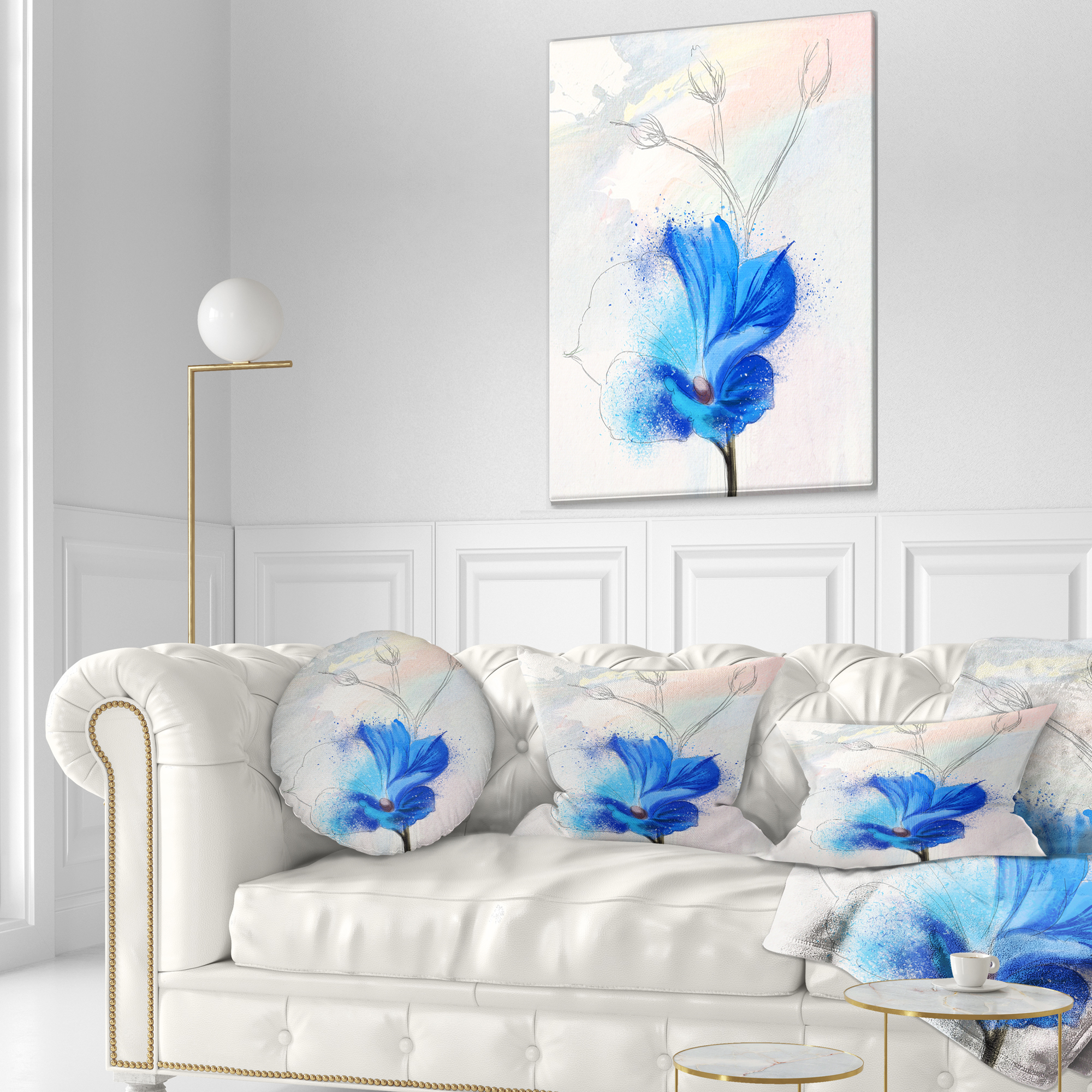 Designart Beautiful Blue Flower Watercolor - Floral Throw Pillow - 12x20