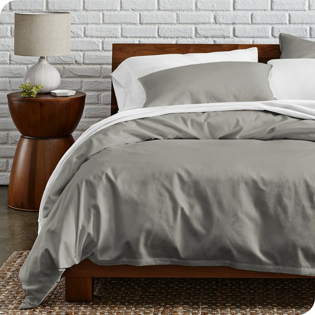 Bare Home Organic Cotton Duvet Cover Set, 300 Thread Count, Percale Weave, Twin/Twin XL, Light Gray