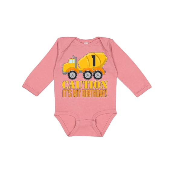 Inktastic 1st Birthday Construction Truck Cement Mixer Boys or Girls Long Sleeve Baby Bodysuit