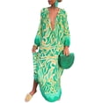 thumbnail image 1 of LUXUR Ladies Color Block Maxi Dresses Casual Autumn Dress Green M, 1 of 2