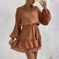 thumbnail image 4 of Robe Décontractée à Manches Longues pour Femmes Tendance Col en V Boutons Volants Mini Robe Taille Élastique Solide Robe Courte Évasée, 4 of 7