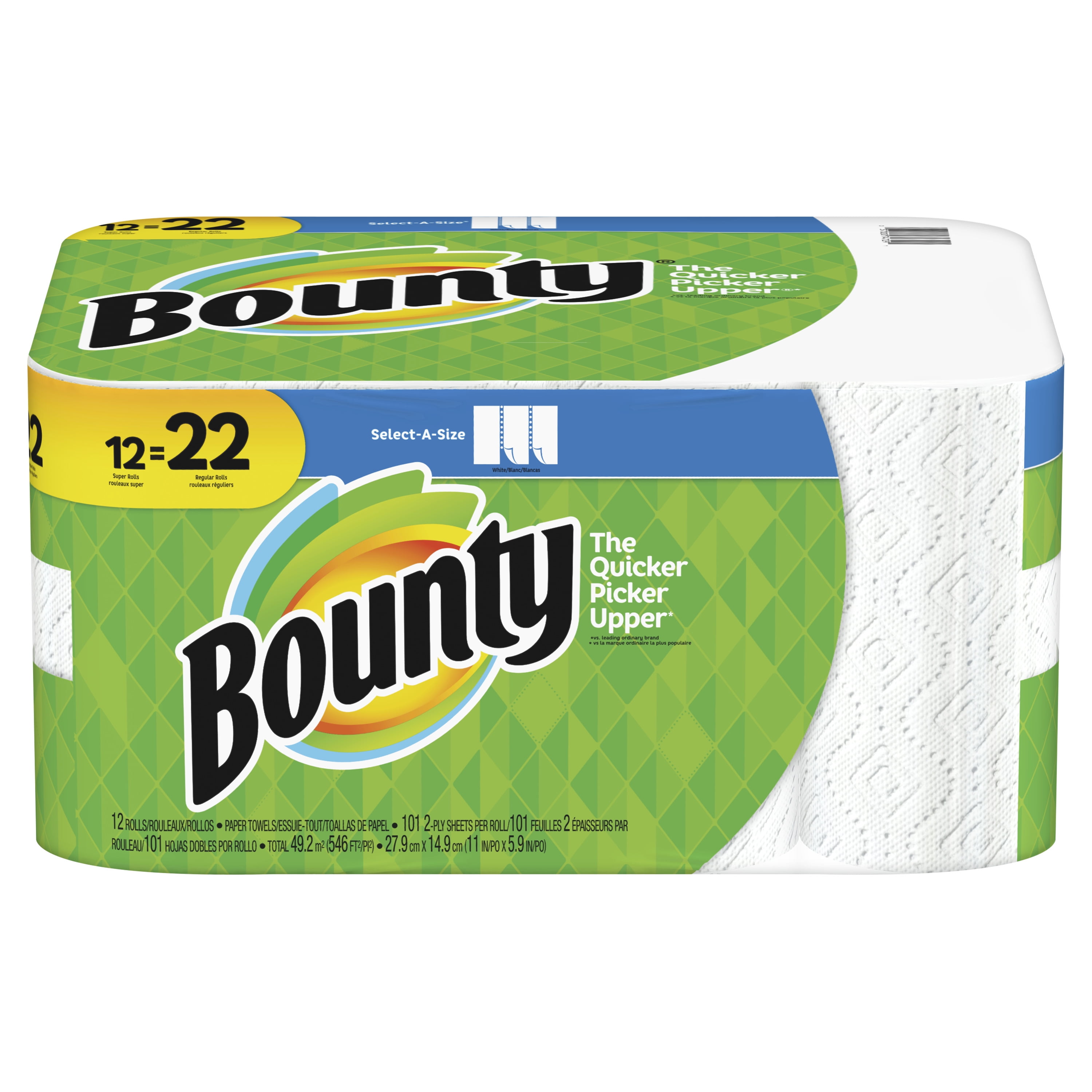 White 12 Super Rolls = 22 Regular Rolls Bounty Select-A-Size Paper Towels