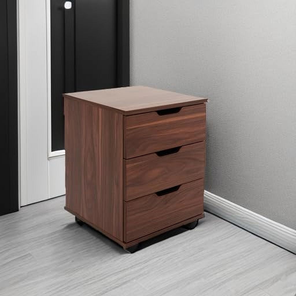 3-Drawer Vertical Filing Cabinet Rolling Wood Mobile File Cabinets Under Desk for Home Office with Casters (Brown Walnut, Non-Assembled)