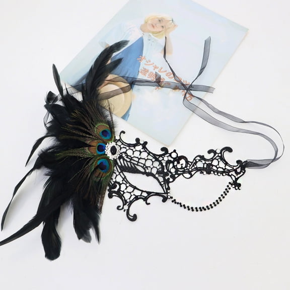 Uaswgudfs Women's Peacock Feather Lace Masquerade Mask, Rhinestone & Feather Detail, for Costume Party Mardi Gras & Fancy Dress