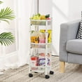 thumbnail image 5 of 3-Tier Foldable Rolling Cart, Collapsible Metal Utility Cart with Wheels, No Assemble, Multifunction Storage Organizer Trolley for Kitchen, Bathroom, Dorm, Nursery, White, 5 of 13