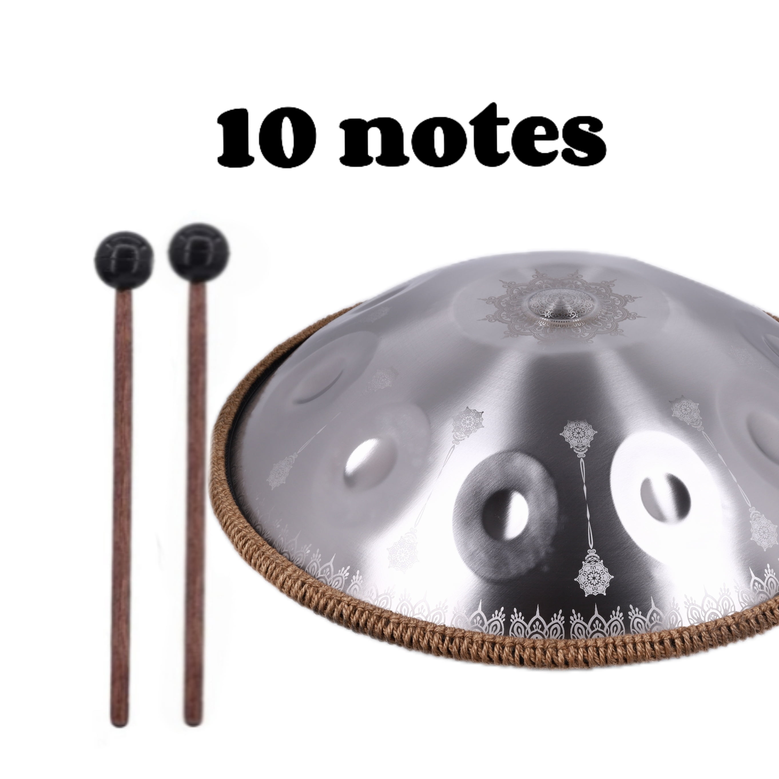 Mandala-Embossed 440Hz Steel Tongue Drum | D Minor 10 Notes Silver Handpan Percussion Instrument
