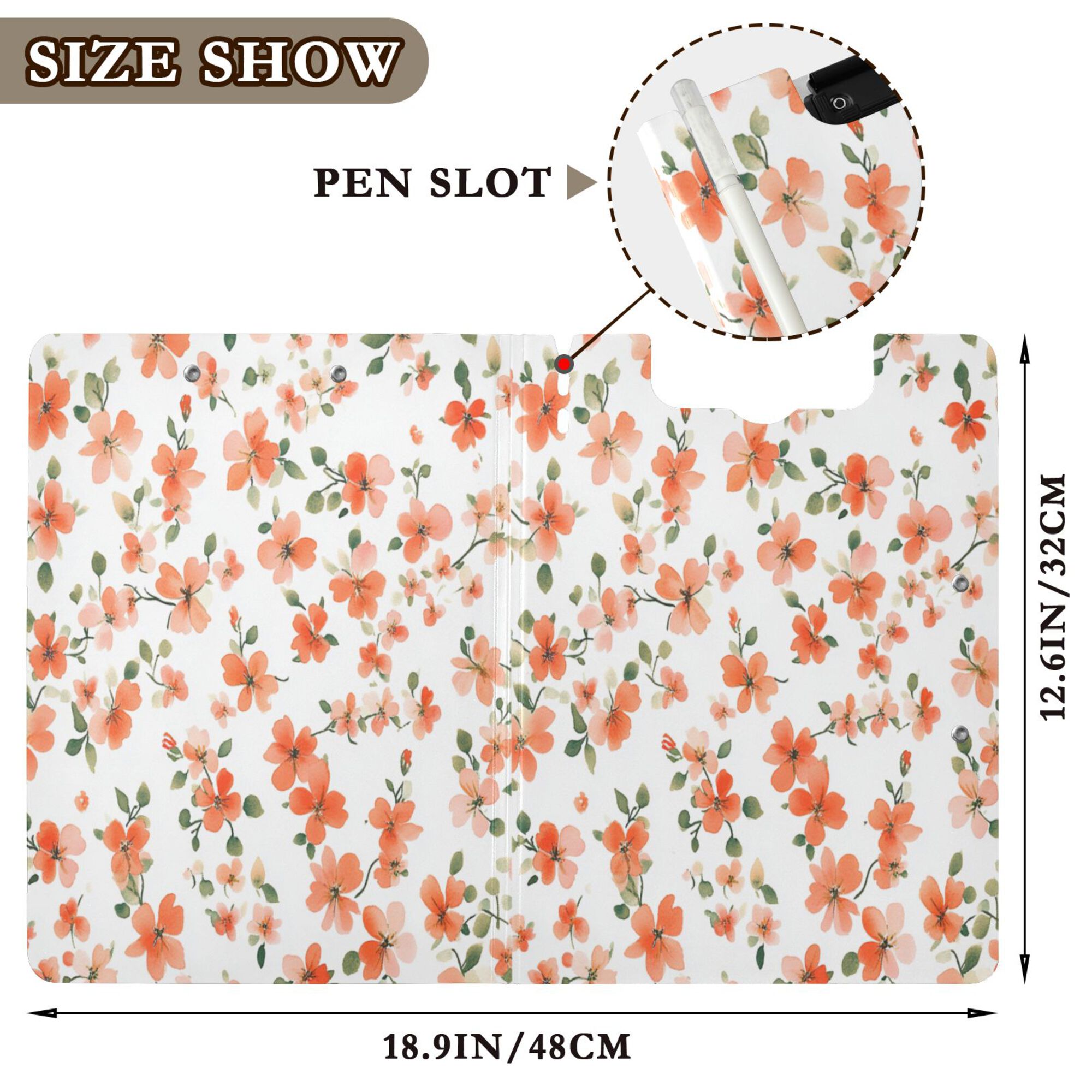 FORMRS A4 Clipboard Folder with Pen Holder Horizontal Foldable School Office Binder, Small Floral Blooms