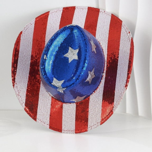 Hxlamzoo 4th Of July Patriotic Cowboy Hat - Unisex Red White Blue Star Striped Design, Breathable Polyester for Men & Women, Stylish Comfortable Outdoor Accessories