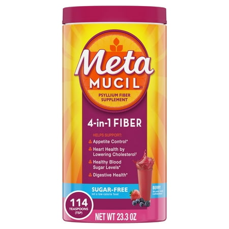 Metamucil Fiber Supplement, Sugar-Free, 4-in-1 Fiber Powder, Berry, 114 Servings