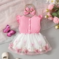 thumbnail image 5 of Dresses For Girls Ruffle Sleeve Romper Dress Infant Jumpsuit Tutu Skirt Set Newborn Princess Tutu Dresses Headband Outfit Pink,12-18 Months, 5 of 5
