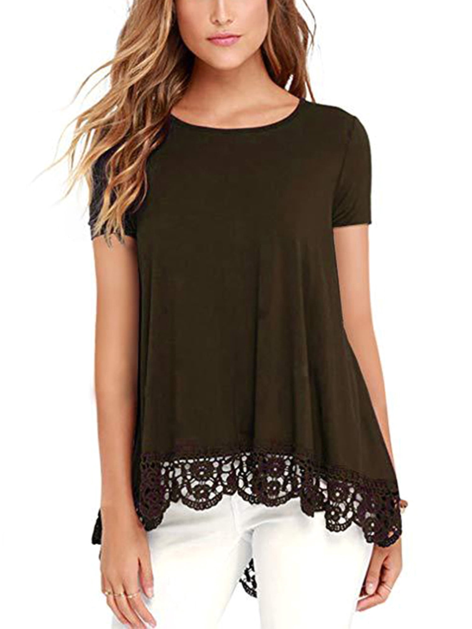 Women Lace Tunic Tops Short Sleeve 