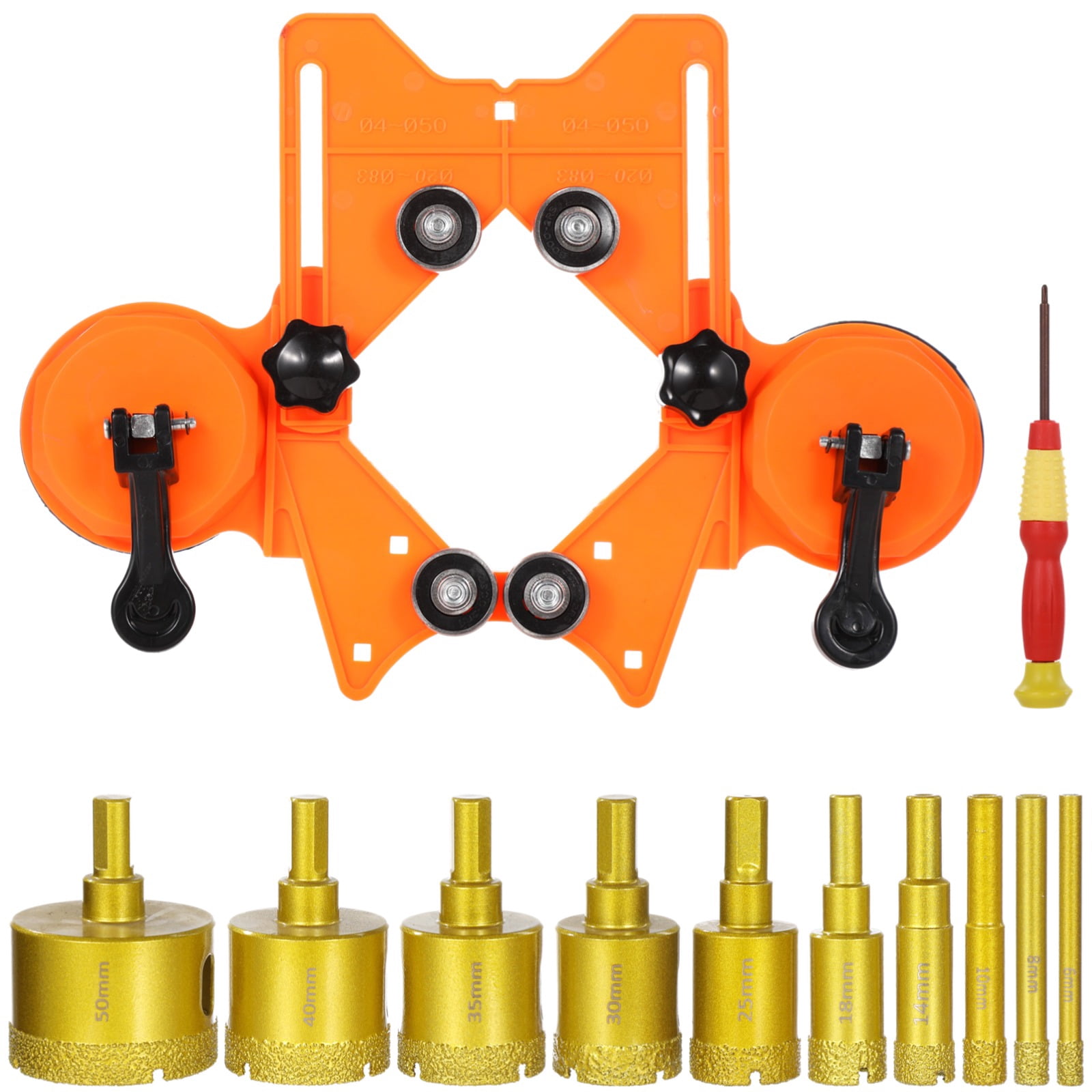 12 PCS Diamond Hole Saw Kit, 10 Sizes Diamond Drill Bits with Suction Cup Hole Saw Guide Jig Fixture for Tile Ceramic Glass Marble