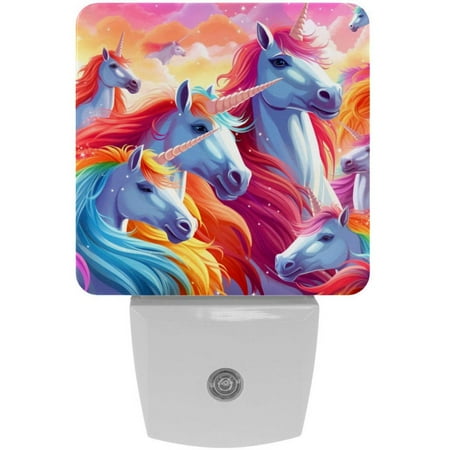 

Rainbow Unicorns LED Square Night Light - Soft Glow Plug-in Lamp with Dusk to Dawn Sensor for Bedroom and Hallway - Energy Efficient Compact Design
