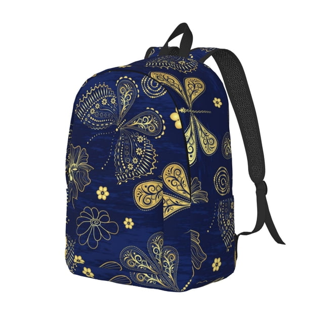 Easygdp Vintage Golden Butterfly Mochila de Lona Resistente para Laptop, Compatible con Laptops de 15 a 17 pulgadas, Ideal para Escuela, Trabajo y Viajes-Small