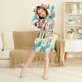 thumbnail image 3 of FORMRS Niños Bathrobe Unisex Hooded Robe Soft Plush Pajamas Sleepwear, Size 2-3T, Blue Retro Print, 3 of 7