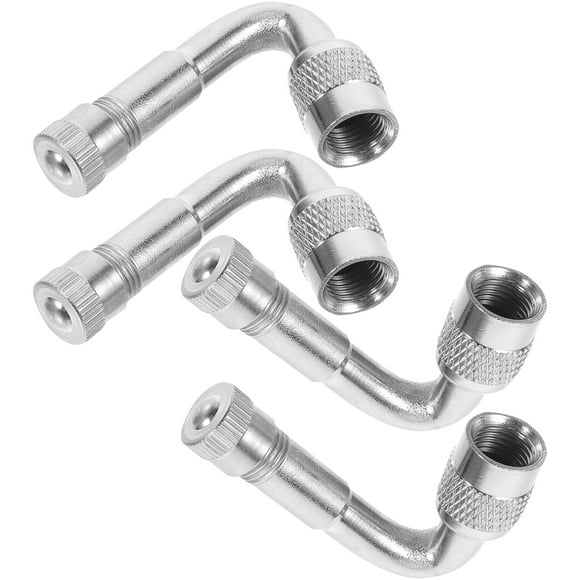 KAKOWELY Schrader Valve 4Pcs Professional 45 Degree Brass Air Tyre Stem with Extension Adapter for Car Truck Motorcycle(Silver)1.65"X0.39"X0.39"