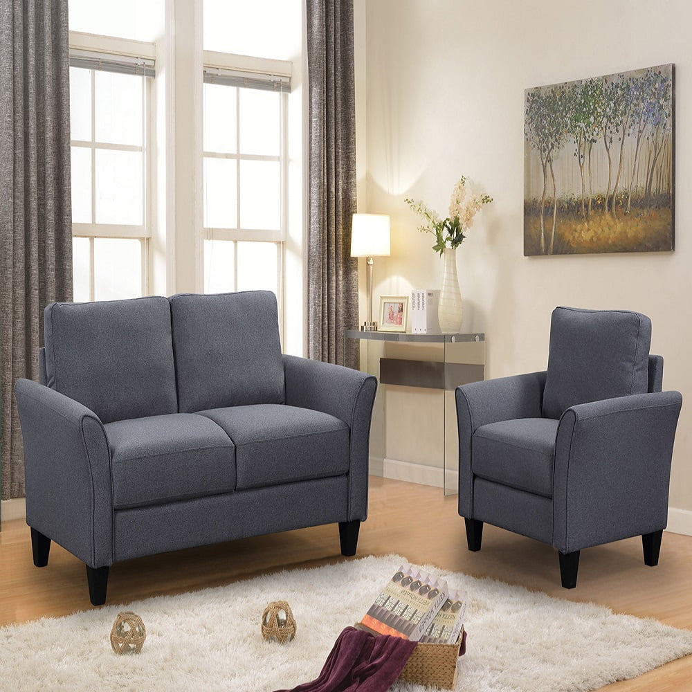 Kepooman Curved Arm Single Sofa Chair & Loveseat Sofa for Living Room, Gray Kepooman Curved Arm Single Sofa Chair & Loveseat Sofa for Living Room, Gray