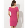 thumbnail image 4 of Mini Vestido Informal de Punto Ajustado con Escote para Mujer Vestido Ceñido Elegante Rosa caliente L, 4 of 6