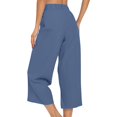 thumbnail image 7 of LEKODE Women's Wide Leg Pants High Waist Casual Loose Cropped Trousers Solid Color Lightweight Daily Work with Pockets Blue L, 7 of 7