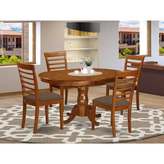 5 Piece Dining Set for 4 - Oval Table with Leaf & Linen Chairs - Kitchen Dining Room Set