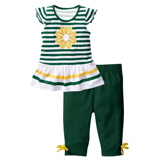 Besolor Ensembles de Détente d'Été pour Bébés Filles Décontractés à Rayures Col Rond Manches à Volants Hauts et Pantalons Capris Tenues 2 Pcs